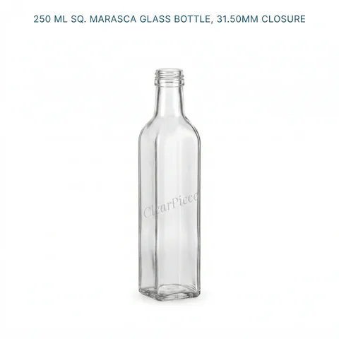 250 ml Sq. Marasca Glass Bottle, 31.50mm Closure
