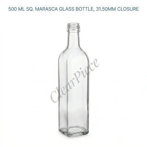 500 ml Sq. Marasca Glass Bottle, 31.50mm Closure
