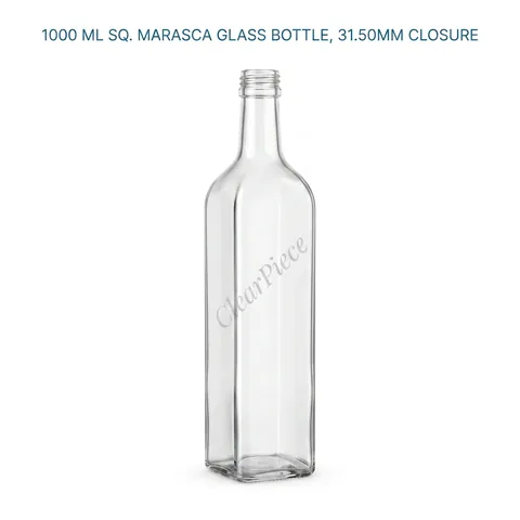 1000 ml Sq. Marasca Glass Bottle, 31.50mm Closure