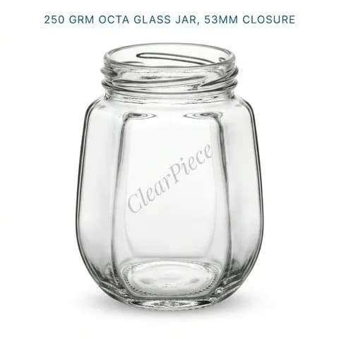 250 grm Octa Glass Jar, 53mm Closure