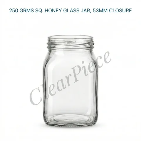 250 Gram Sq. Honey Glass Jar, 53 mm Closure