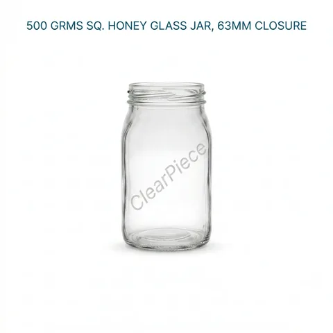 500 Gram Sq. Honey Glass Jar, 63 mm Closure